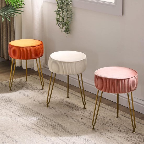 Ronde fluwelen make-upkruk - roze, zijtafel, commode - goudkleurige stalen poten — afbeelding 4