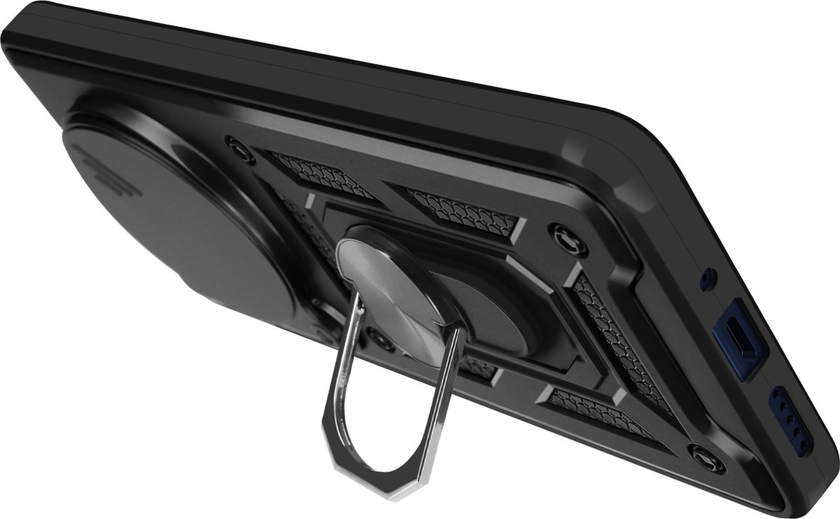 Mayaxess, Hoesje voor Xiaomi Redmi 14C Ring ondersteuning glijden Camera Cover, Zwart