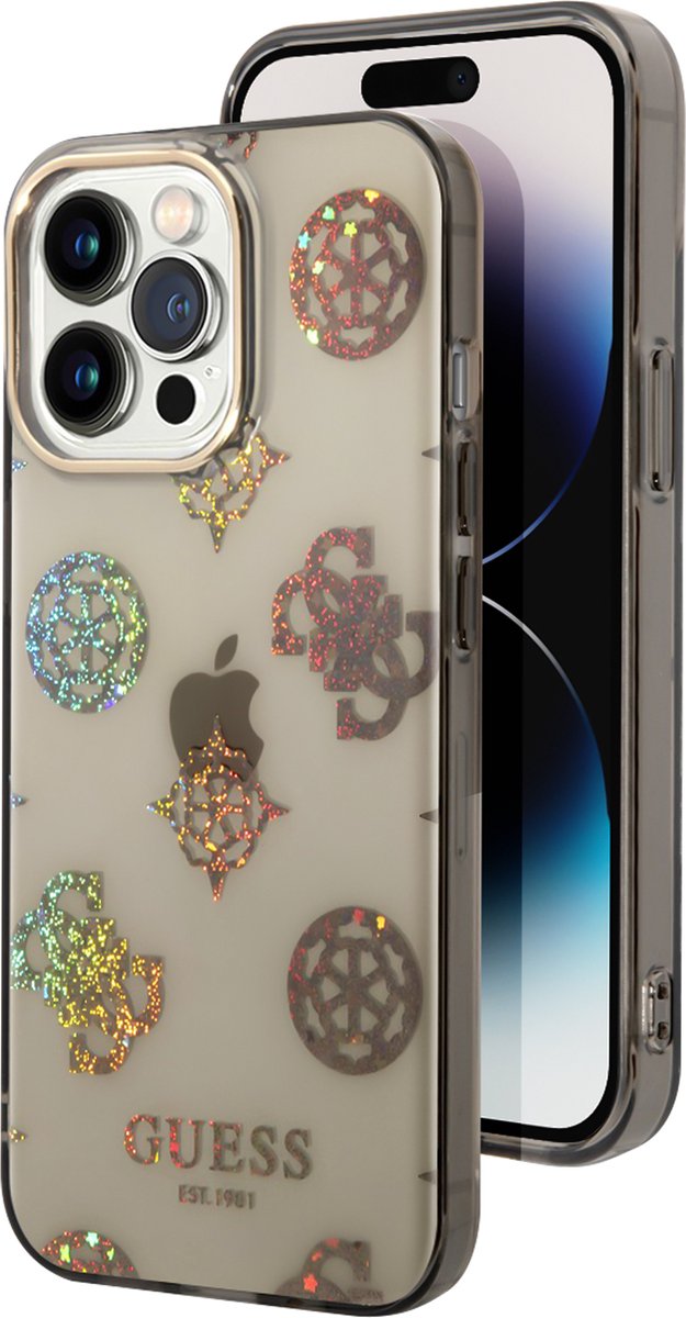 Guess 4G Peony Glitter Back Case voor Apple iPhone 14 Pro (6.1") - Zwart