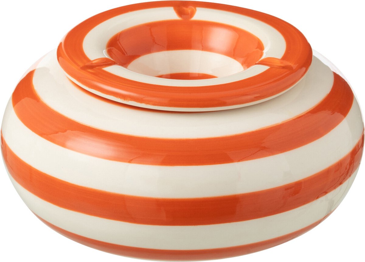 Goedkoopste J-Line asbak Granada Stripes - keramiek - wit/oranje - large