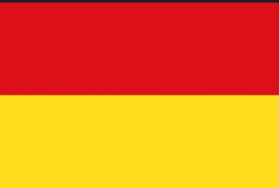 Vlag van Duitsland met drie horizontale banen: zwart, rood en geel.