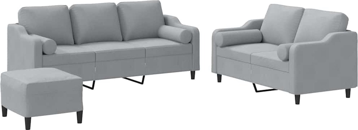 vidaXL - 3-delige - Loungeset - met - kussens - stof - lichtgrijs