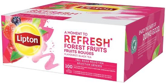 Lipton Feel Good Selection Forest Fruit - 100 Theezakjes - Zwarte Thee Bosvruchten - Grootverpakking - 1 Doos