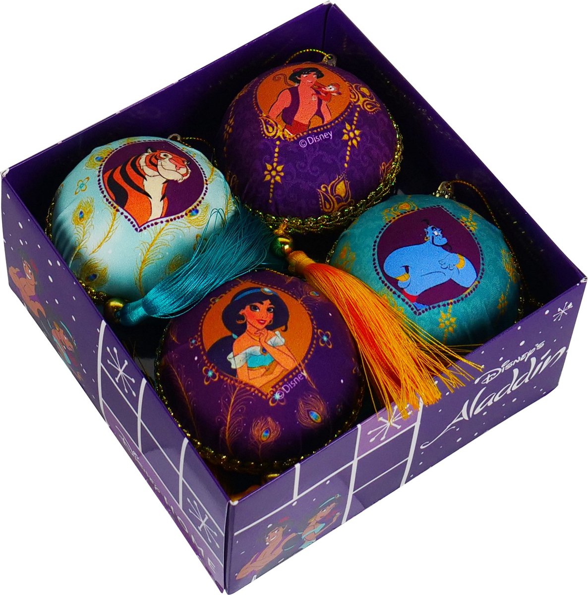 Kerstbal set van 4 stuks, plastic, 75mm, Aladdin ontwerp, van Kurt S. Adler.
