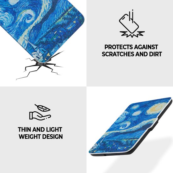 Lunso Geschikt voor Kobo Clara HD hoes (6 inch) - sleepcover - Van Gogh Sterrennacht van Merkloos — afbeelding 3