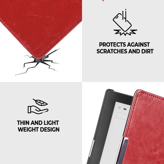 Lunso Geschikt voor Kobo Aura Edition 1 hoes (6 inch) - sleepcover - Rood van Lunso — afbeelding 4