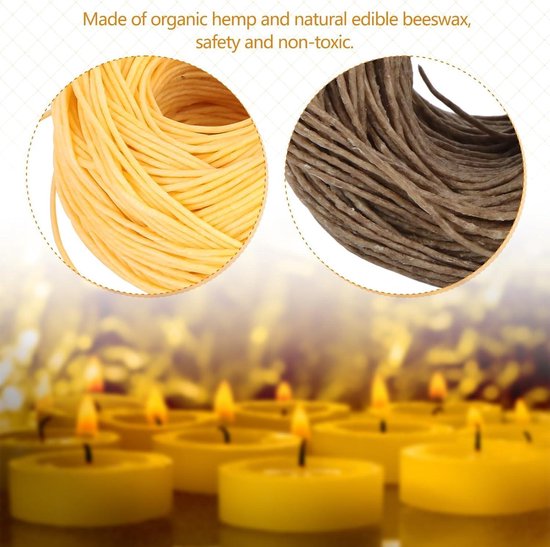 Lot De 100 Mèches De Bougie En Chanvre - 20,3 Cm, 2,5 Mm - Pour Cire D'Abeille Et Bougies Au Beurre