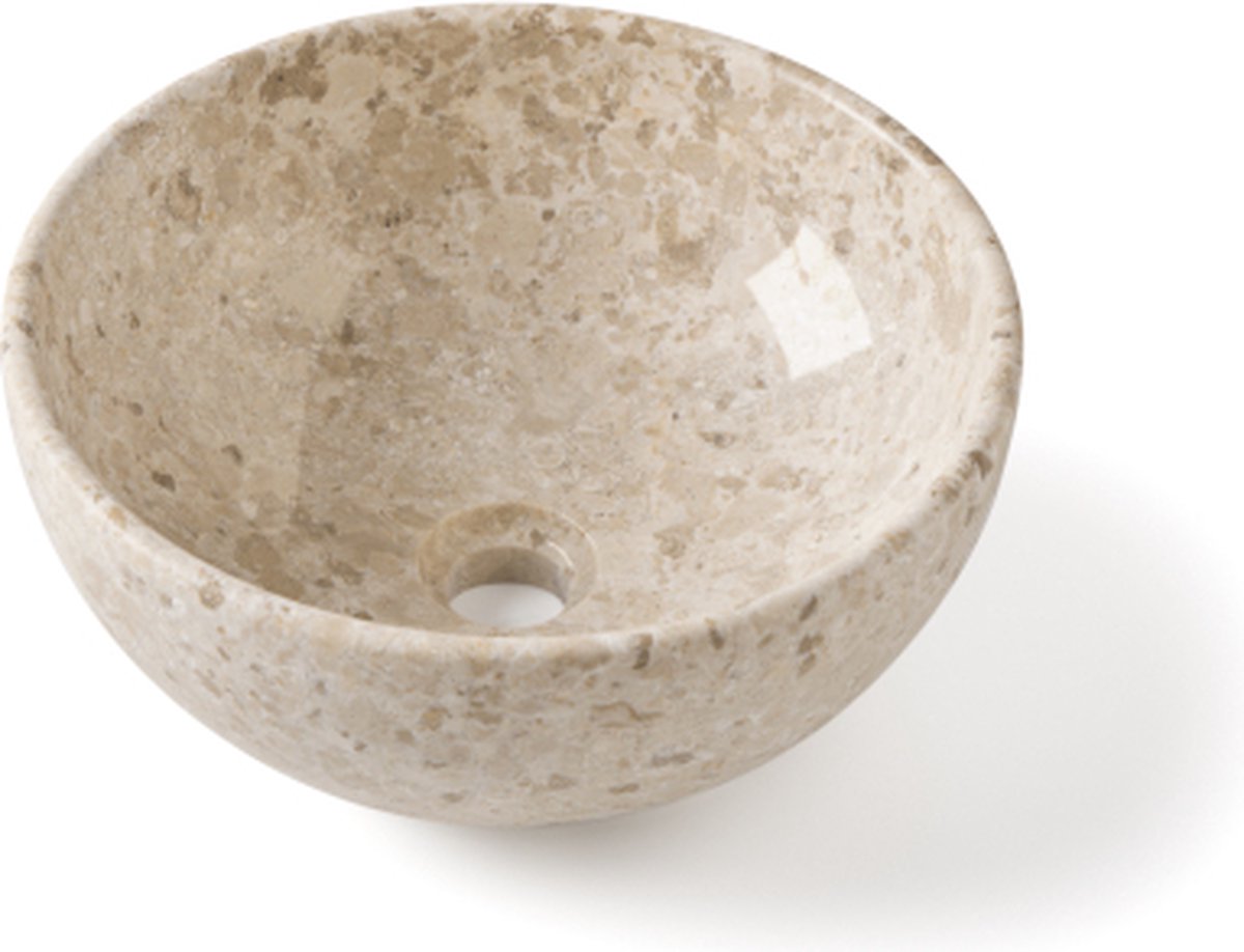 Natuursteen waskom rond beige 35×35×15 cm – Lunare opbouw