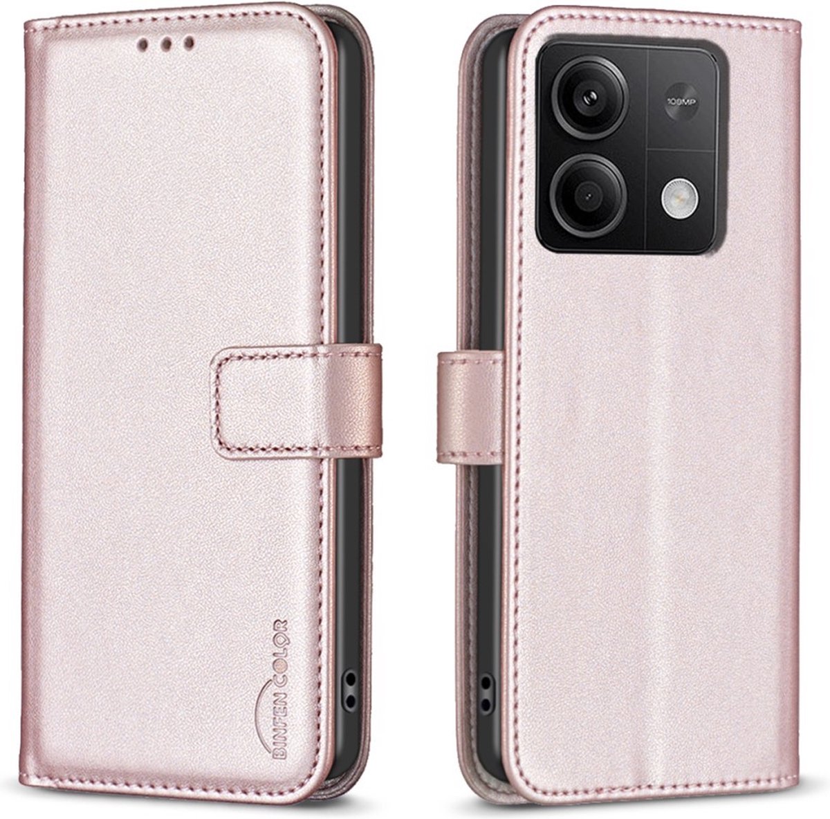 BINFEN Hoesje - Geschikt voor Xiaomi Redmi Note 13 5G Hoesje - BINFEN Book Case - Rose Gold