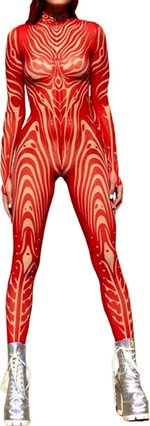 Sexy Bodysuit Dames Rood – Transparante Catsuit – Festival Party Outfit