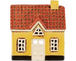 Ib Laursen - Keramieken huisje - waxinelichthouder - geel met bruin dak