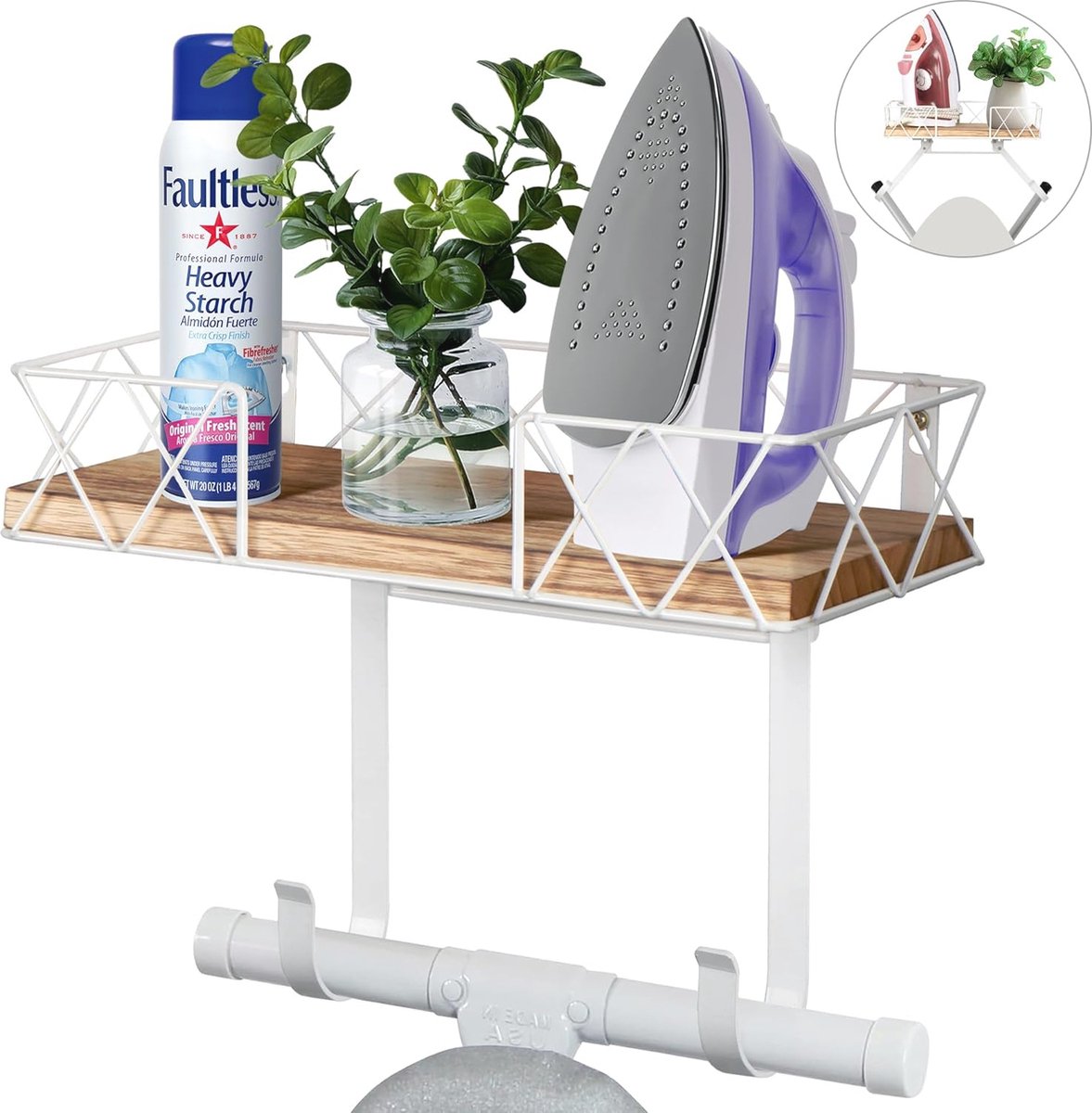 Goedkoopste Wandhouder voor Strijkplank met Opbergmand en Verstelbare Haken