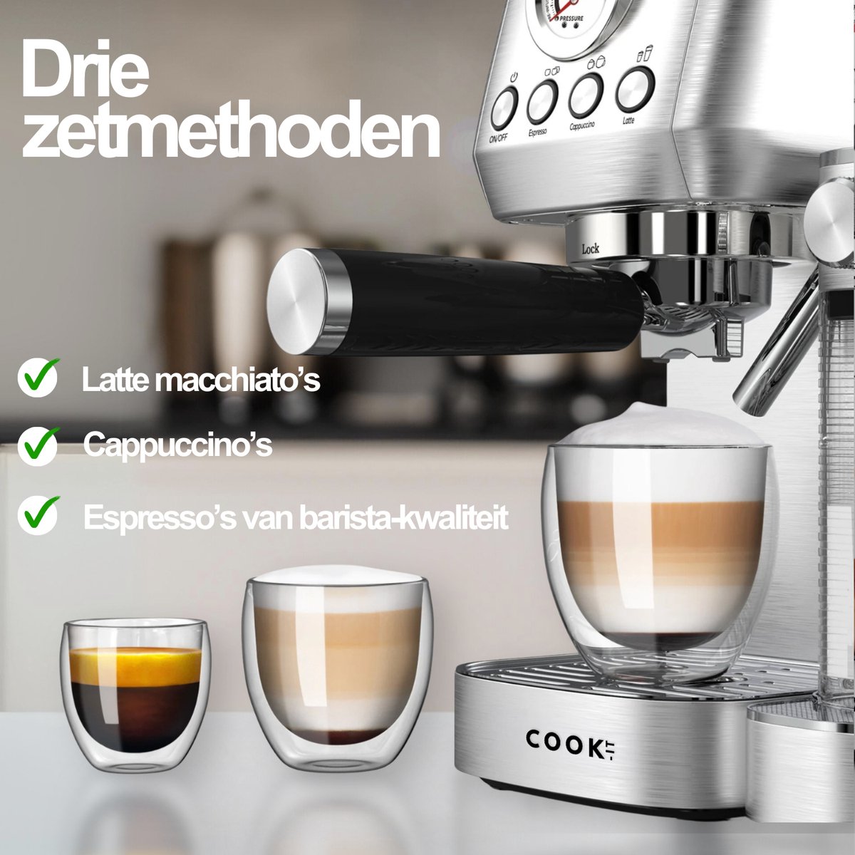 Espressomachine 20 Bar - Auto Melkopschuimer - Coffee Machine - Italiaanse pomp - RvS Koffiemachines - COOK-IT — afbeelding 5