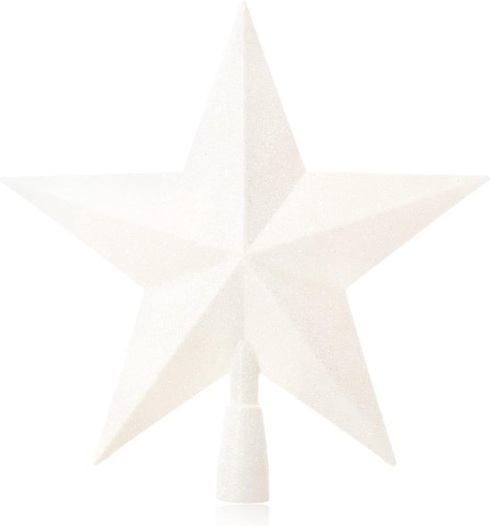 Kerstboomtop in stervorm - Witte ster voor de bovenkant van de kerstboom - Kerstboomversieringen - Kerstboomversieringen van kunststof