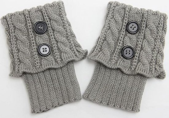 Jambières - Jambières - Boutons tendance - Avec motif torsadé - Tricot épais - Acryl - Gris - 16+10 cm - Chaud - Confortable - Accessoire de Mode - Revers de bottes courtes tricotés
