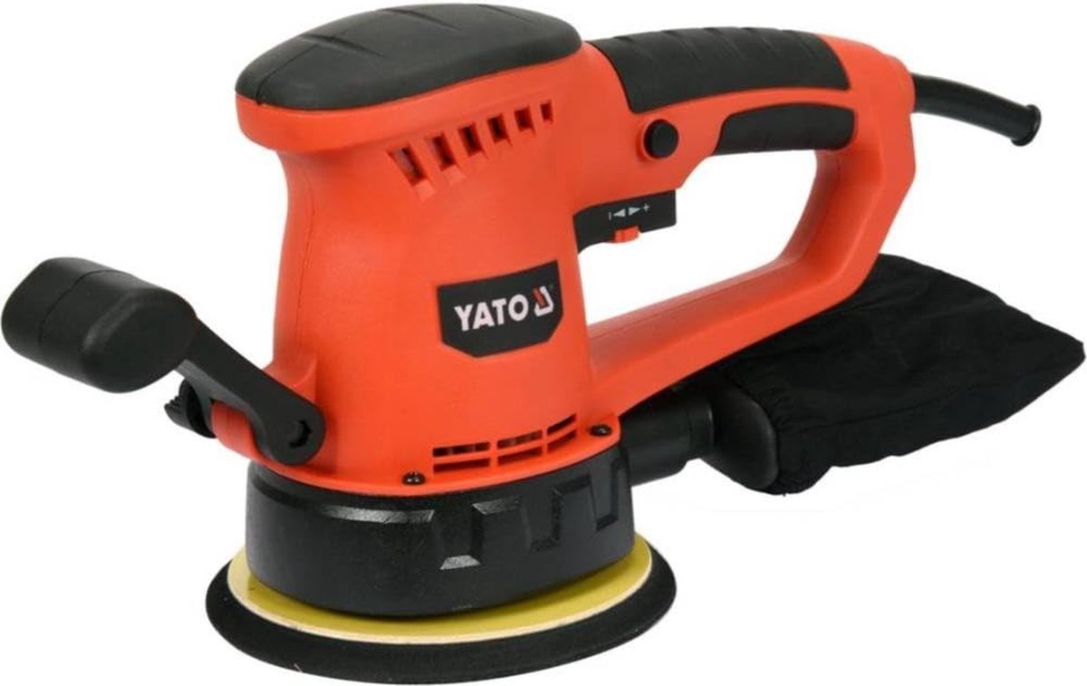 YATO Professionele Excentrische Schuurmachine – 450W – Ø 150 mm – Regelbaar Toerental (4000–13000 tpm) – Met Stofopvangzak & Verstelbare Handgreep – Klittenband Bevestiging