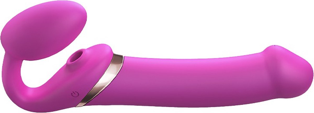 Goedkoopste Strap-On-Me - Vibrerende Strapless Strap-on Voorbinddildo Met Luchtdruk Stimulatie - Roze