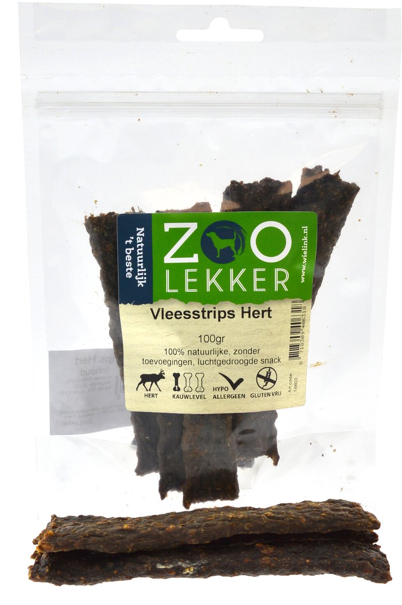 Zoolekker Vleesstrips Hert - hondensnacks - 100 gram