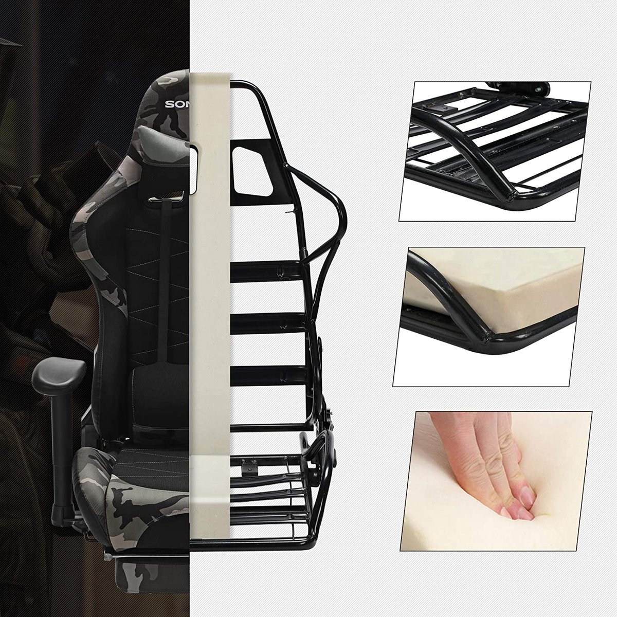 Songmics Camouflage Gamingstoel Ergonomisch met Voetensteun - afbeelding 2