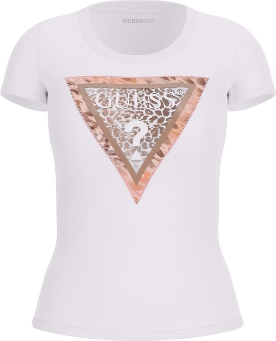 Guess Cheeta Logo Triangle T-shirt Femme - White Pure - Taille M