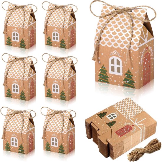 Lot de 20 sacs cadeaux de Noël, sacs cadeaux avec poignée, grands sacs de Noël, sacs à biscuits de Noël, sacs cadeaux en papier kraft, sac cadeau, boîtes à biscuits de Noël, boîtes cadeaux de Noël