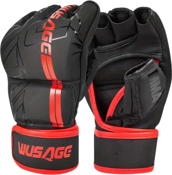 Gants Bovista MMA - Gloves - Gants de Sparring - Hommes - Femmes - Grappling - Gants de boxe - Gants de combat - Zwart avec rouge