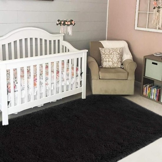 Tapis moelleux moderne, Ultra doux pour chambre Enfants - 60 x 120 cm noir