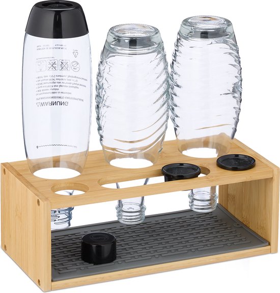égouttoir à bouteilles - bambou - pour 3 bouteilles - compatible avec les bouteilles Sodastream