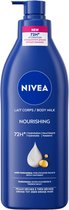 NIVEA Verzorgende Body Milk - met Hyaluronzuur Zachte Amandel Olie en Voedend serum - Body Melk met 72 Uur Hydratatie - Voor Droge tot Zeer Droge Huid - 400 ml