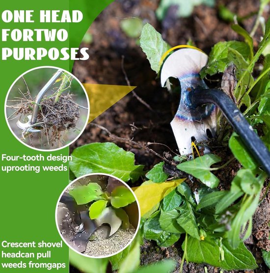 2 stuks wiedgereedschap - onkruid wieden - 35 cm - multifunctioneel - geschikt voor tuin - bodem losmaken van Kinzo Garden — afbeelding 3