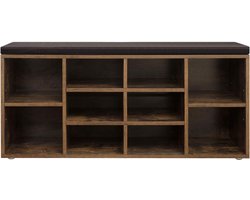 MIRA Home - Schoenbank - Schoenenrek met 10 vakken - Vintage - Hout - ‎104x30x48