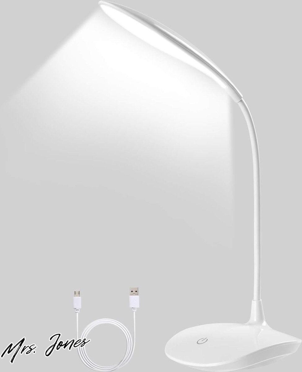 Mrs. Jones LED Bureaulamp Oogbescherming Leeslamp Dimbaar Boeklamp Bedlamp USB-voeding Tafellamp 3 Helderheidsniveaus Touch-bediening Flexibel Geschikt voor Slaapkamer Kantoor Studeerkamer Wit#2 .
