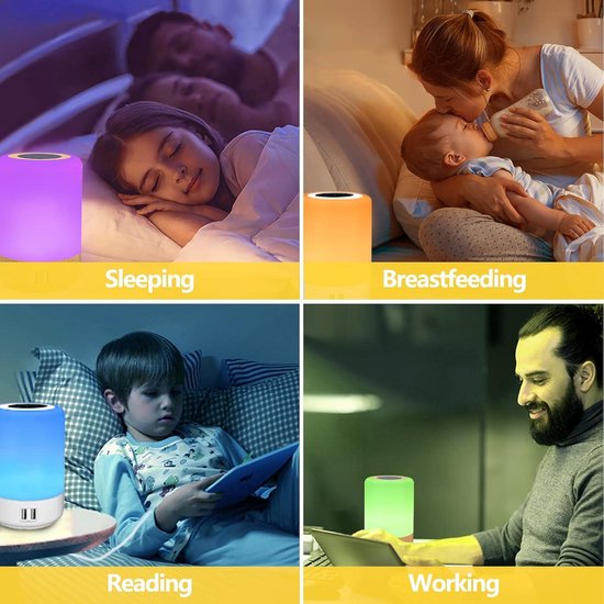 AVANLO Led-nachtlampje, 10 W, 3000 K, RGBW, tafellamp, bedlampje, aanraking, dimbaar, 6 kleuren en warm licht, geschikt voor slaapkamer, feest, woonkamer