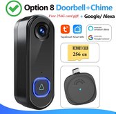 Trovado Video Deurbel met Camera + Wifi - bewegingssensor - Draadloos op Accu - Inclusief Draadloze Gong en 256GB SD Kaart - 1080P - Slimme Deurbel