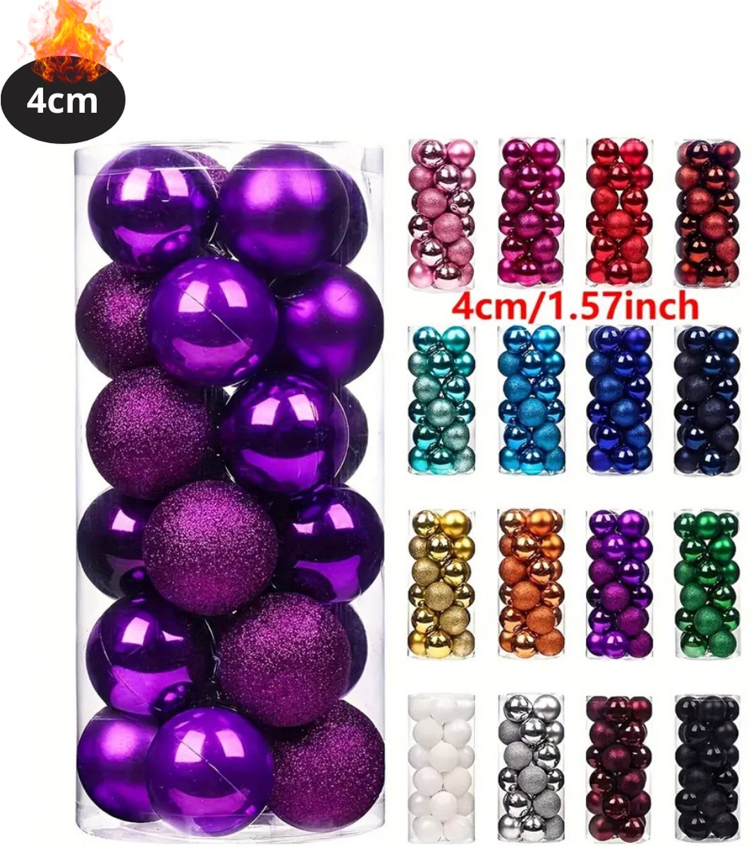 Bovista Kerstballen - Kerstversiering - Plastic - Paars - 4 cm - 24 stuks
