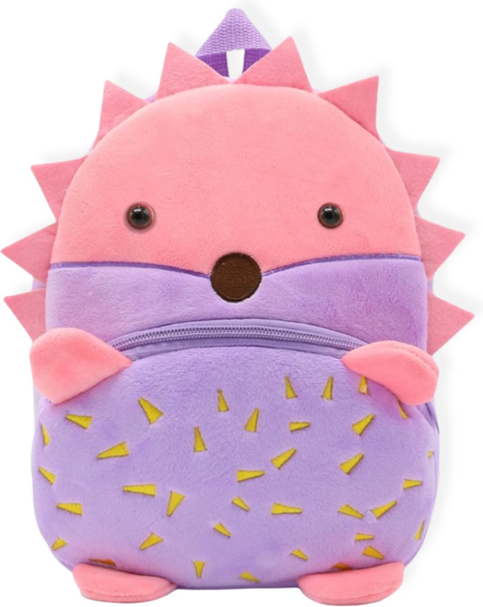 BoefieBoef Egel Kinder Rugzak - Zacht Pluche Peuter-Kleuter Dieren Rugtas - Lengte 80-120 cm 0-5 jaar - Ergonomisch & Wasbaar - Baby Backpack - Jongen of Meisje - Cadeau Verjaardag, Sinterklaas & Kerst - Gymtas, Schooltas, Boekentas & BSO - Paars