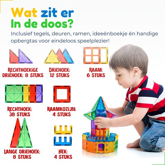 Bodilux® Magnetic Tiles incl. ideeënboekje en opbergtas 80 stuks - Magnetisch Speelgoed - Magnetische tegels - Magnetic Tiles Speelgoed - Montessori Speelgoed - Jongens & Meisjes — afbeelding 2