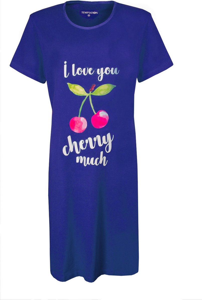 Temptation Dames Nachthemd - Bigshirt - 100% Katoen - Blauw