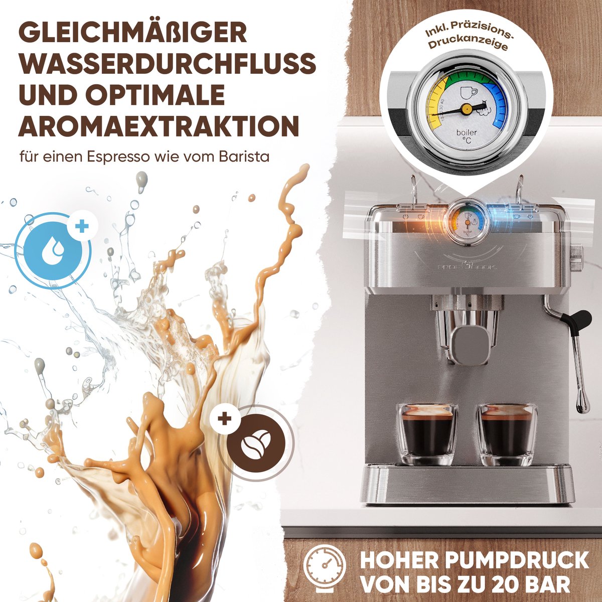 Afbeelding 2 van ProfiCook ES-KA 1267 - Espresso koffiemachine -Espressomachine 2in1 -voor koffiecapsules en gemalen koffie - 1100W