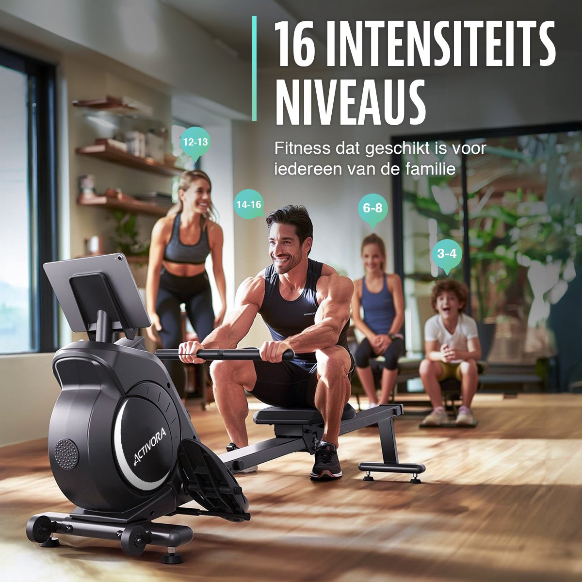Afbeelding 3 van Activora Roeitrainer - Inclusief App - 16 weerstandsniveaus - Magnetisch weerstandsysteem - Roeitrainers - Roeimachine - Roeiapparaat - Hometrainer - Stilte systeem