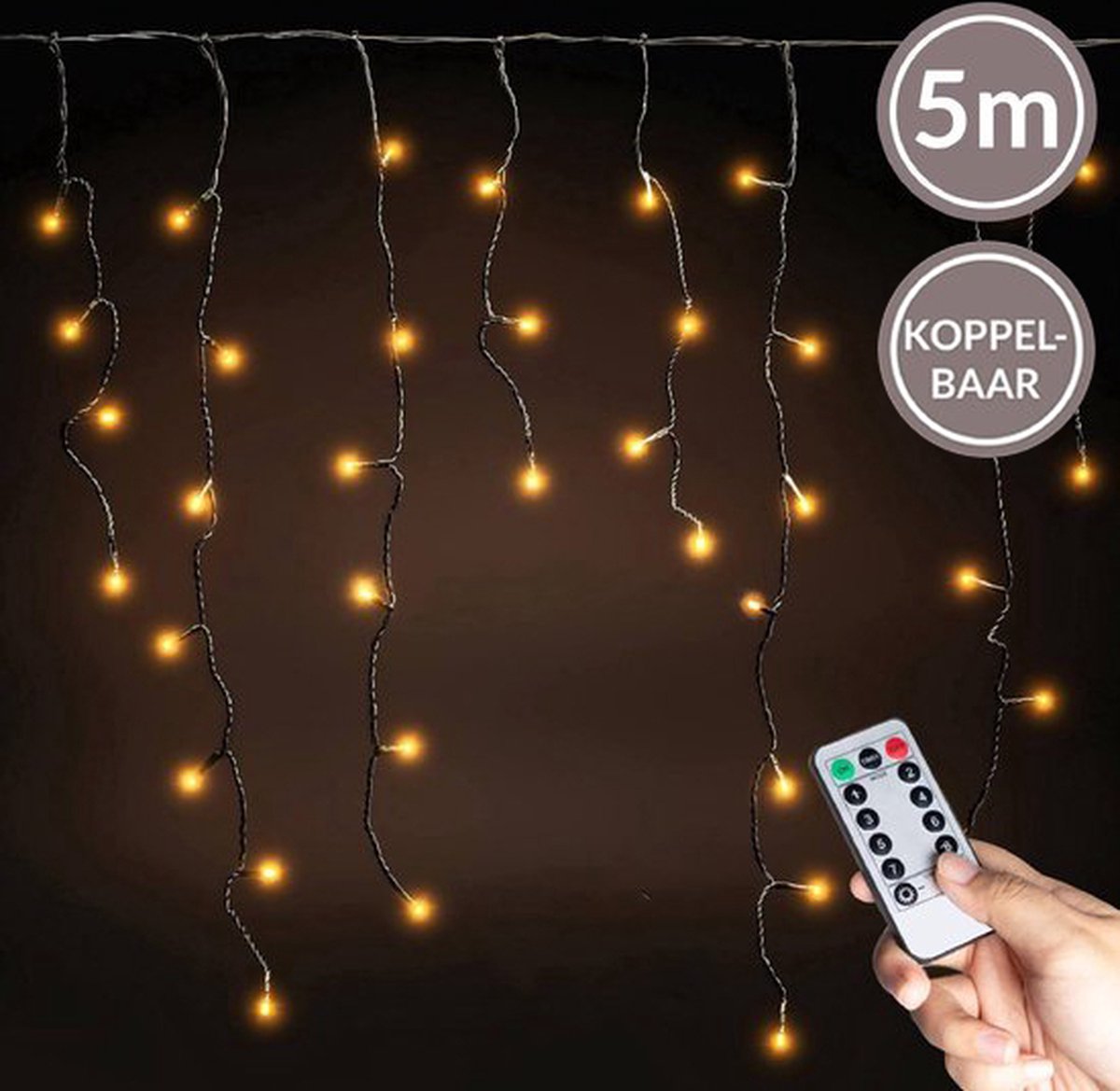 Lichtgordijn - Ijspegelverlichting - LED gordijn - Kerstverlichting - Ijspegel verlichting - 225 LED - Met Afstandsbediening - Voor binnen en buiten - 5 meter - Koppelbaar - Warm wit