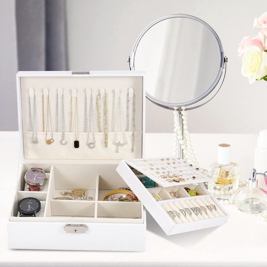 Boîte à bijoux à 2 niveaux pour femme – Étanche, verrouillable, parfaite pour les bagues et les colliers.