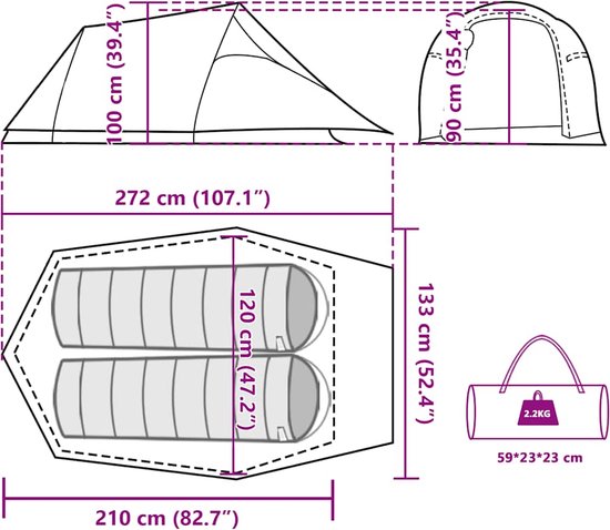 vidaXL - Tunneltent - 2-persoons - waterdicht - camouflage van Vidaxl — afbeelding 5