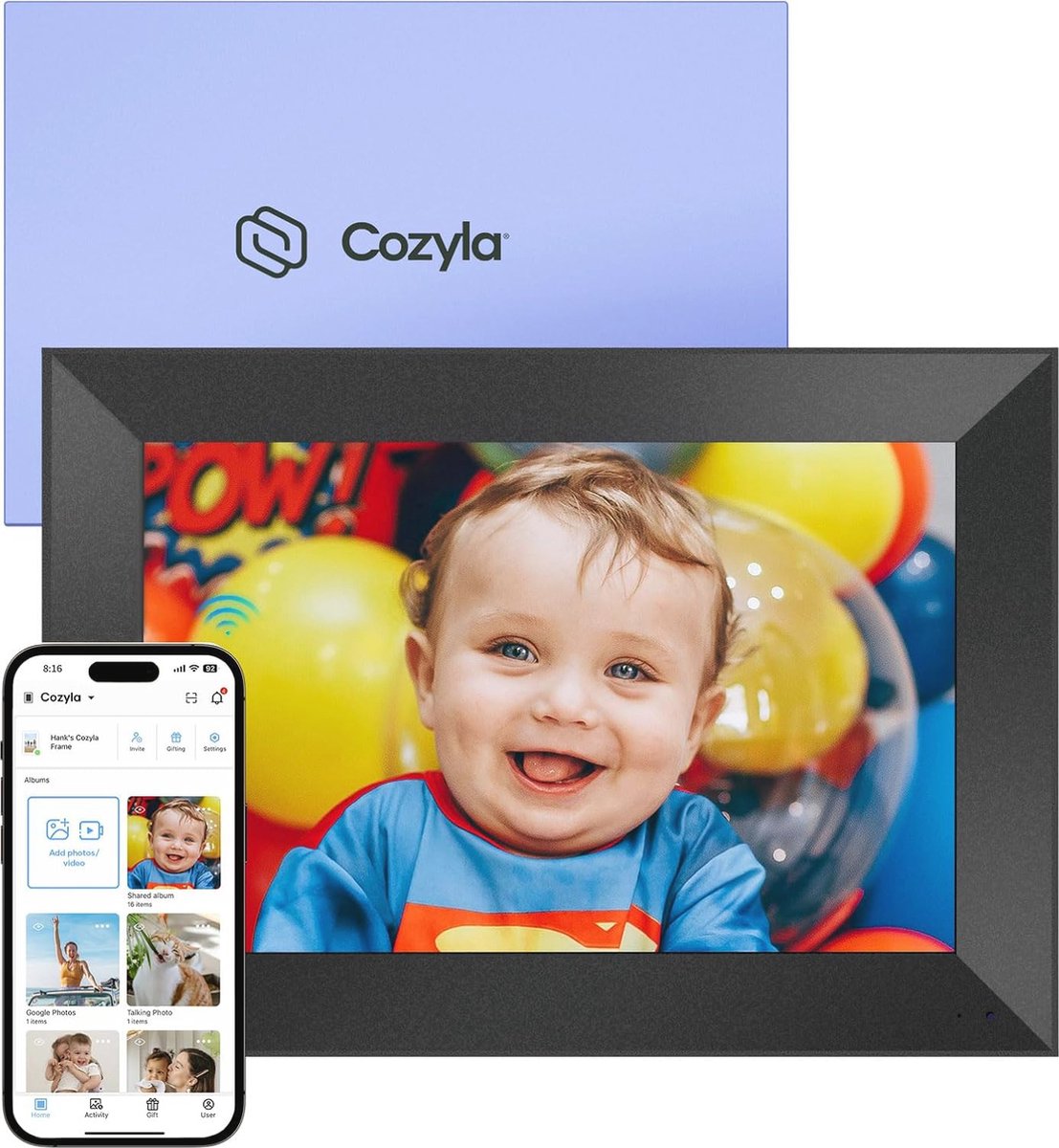 Digitale Fotolijst 10,1" met WiFi en Gratis Onbeperkte Opslag - AI-Aangedreven Fotodisplay voor Google Foto's, E-mail en App
