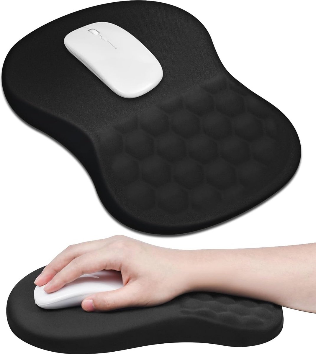 Ergonomische muismat met polssteun en massageontwerp voor pijnverlichting - Zwart
