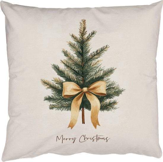 Coussins décoratifs - Oreillers Salon - 50x50 cm - Sapin de Noël - Noël - Joyeux Noël - Beige - Décoration de Noël pour l'intérieur - Décorations de Noël salon - Décorations de Noël à la maison - Décorations de Noël - Accessoires de Noël