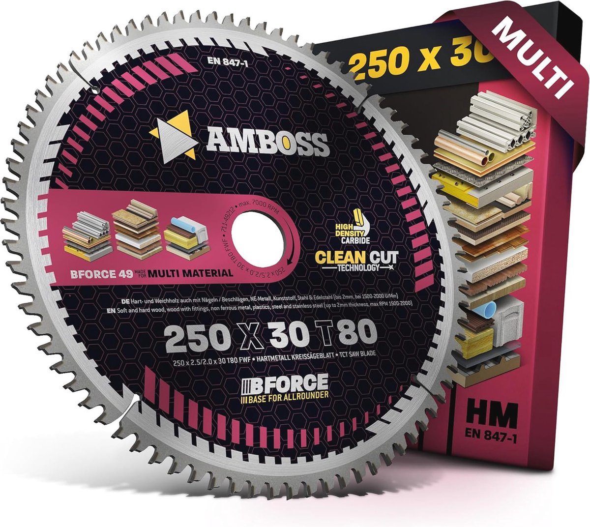 Cirkelzaagblad 250mm met wisselfase - Z80 platte tand voor fijne snede