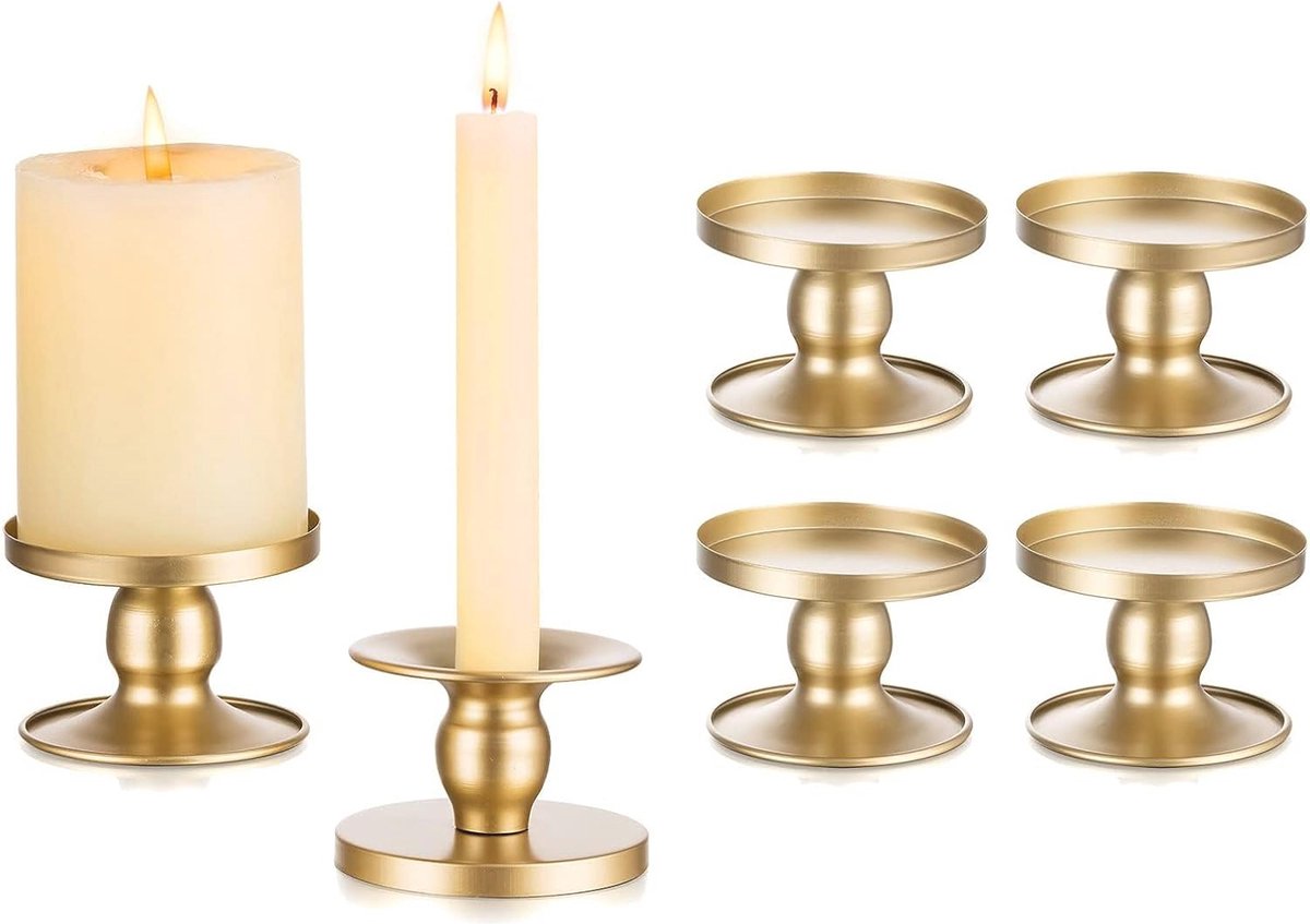 Kaarsenhouder - Gouden staafkaarsen metaal set van 6 - Kaarsen staafkaarsen stompkaarsen - Vintage modern decoratie voor bruiloft - Tafeldecoratie Kerstmis woonkamer adventskrans