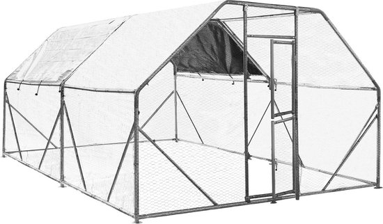 LARS360 Vrijloopren kippenhok 3 x 4 x 2 m buitenhek, gecoat PE-schaduwdak, verzinkt stalen frame, te gebruiken voor kippen, gevogeltestallen, vogelkooien en kleine dieren