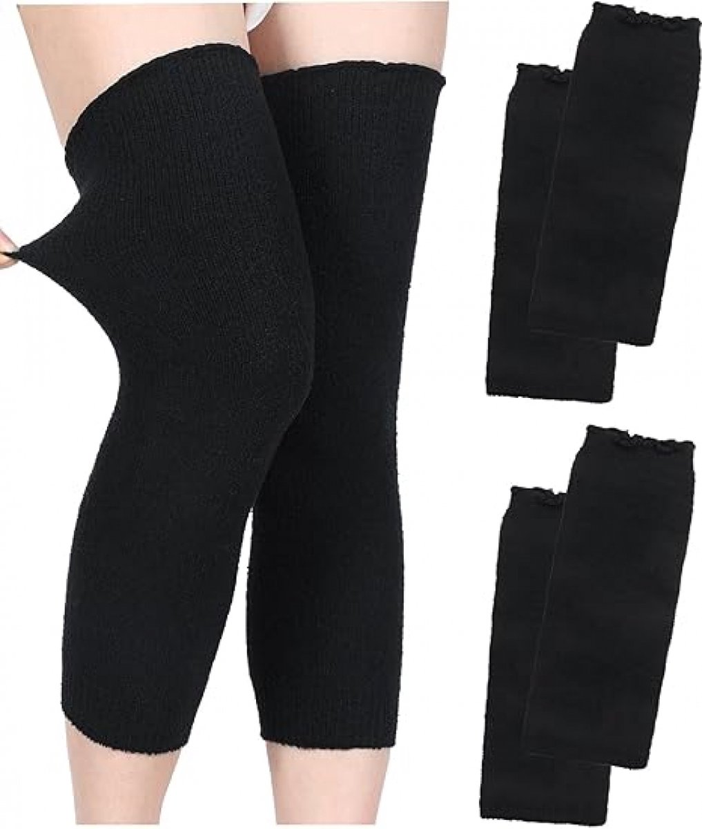 Goedkoopste 3 stuks winterverdikte kniebeschermers voor dames - thermische kniebeschermers - one size fits all - kniebeschermers van zacht koraalfleece - kniebeschermers met compressiemouwen - voor artritis - warme pluche kousen - zwart